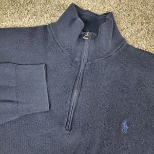 Polo Ralph Lauren Pima Cotton Mens 2XL Navy Pony Stretch Knit Quarter Zip